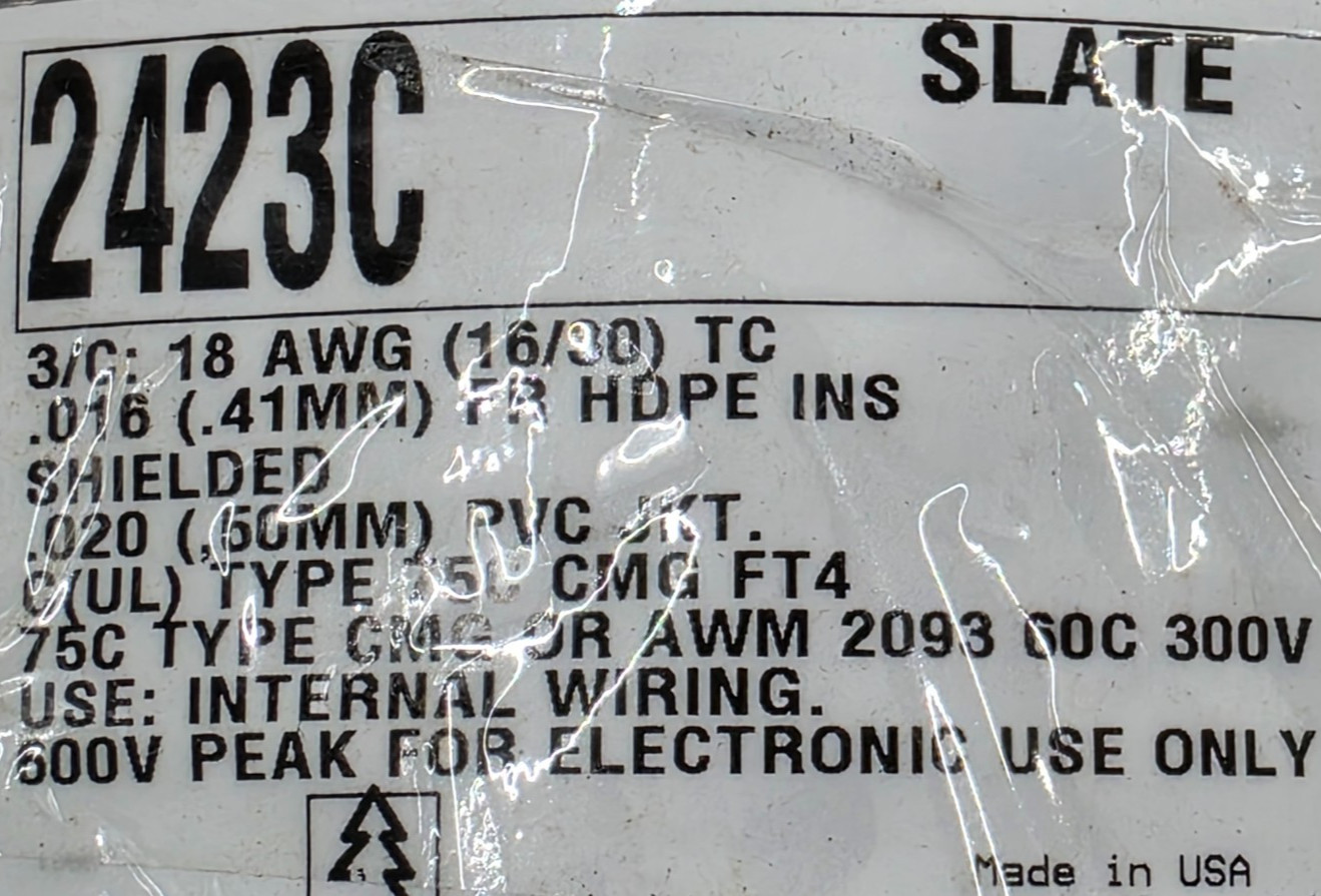 Alpha Wire 2423C 18/3C Alpha Essentials Shielded Control Cable CMG AWM Gray/10ft