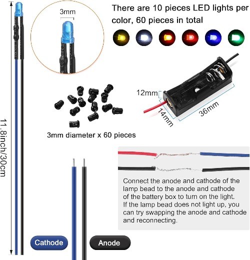 126 Pcs 12 Volt LED Lights Kit, 60 Pre Wired LED Light Emitting Plastic 3 mm