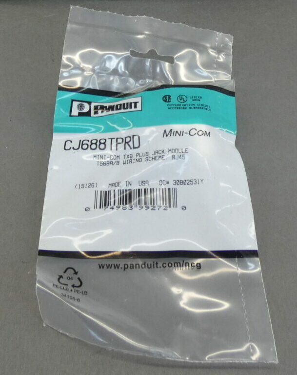 Panduit CJ688TPRD Mini-Com TX6 Plus Series Class E, 8-Position UTP Jack Modul…