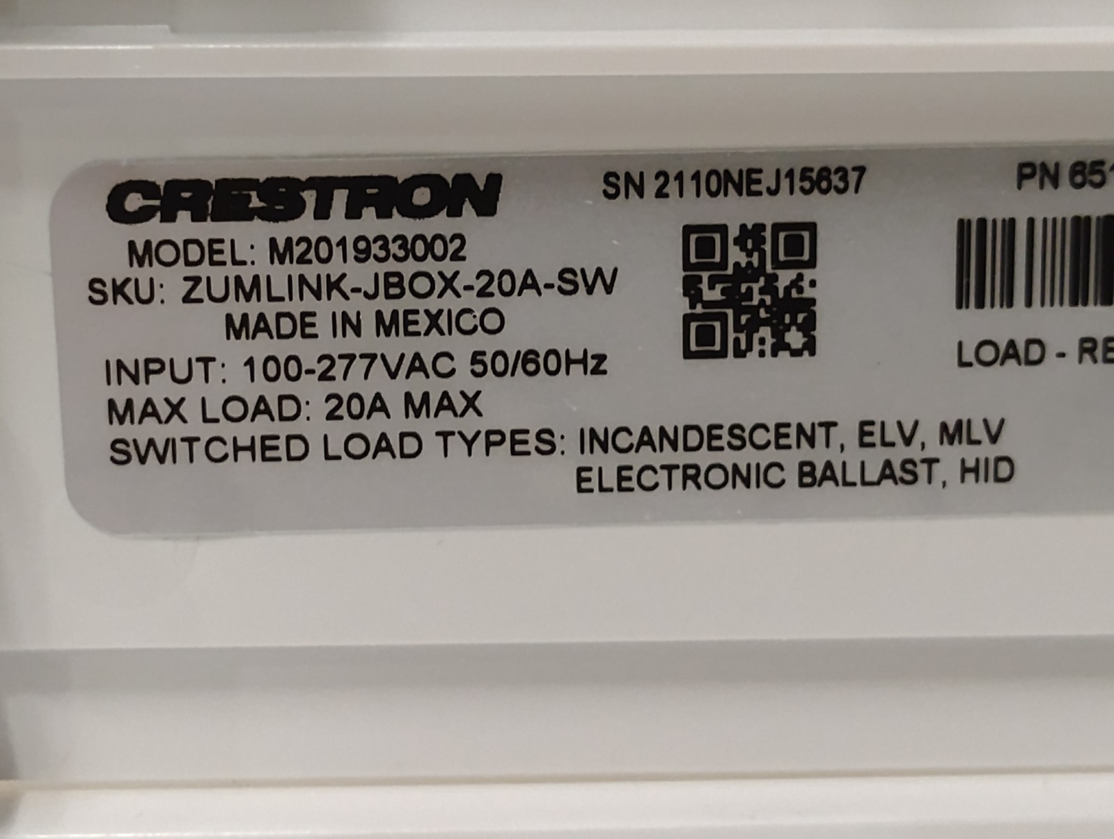 5pc Lot- Crestron Zumlink Jbox-20a-sw Load Controllers 20193002 FULLY FUNCTIONAL