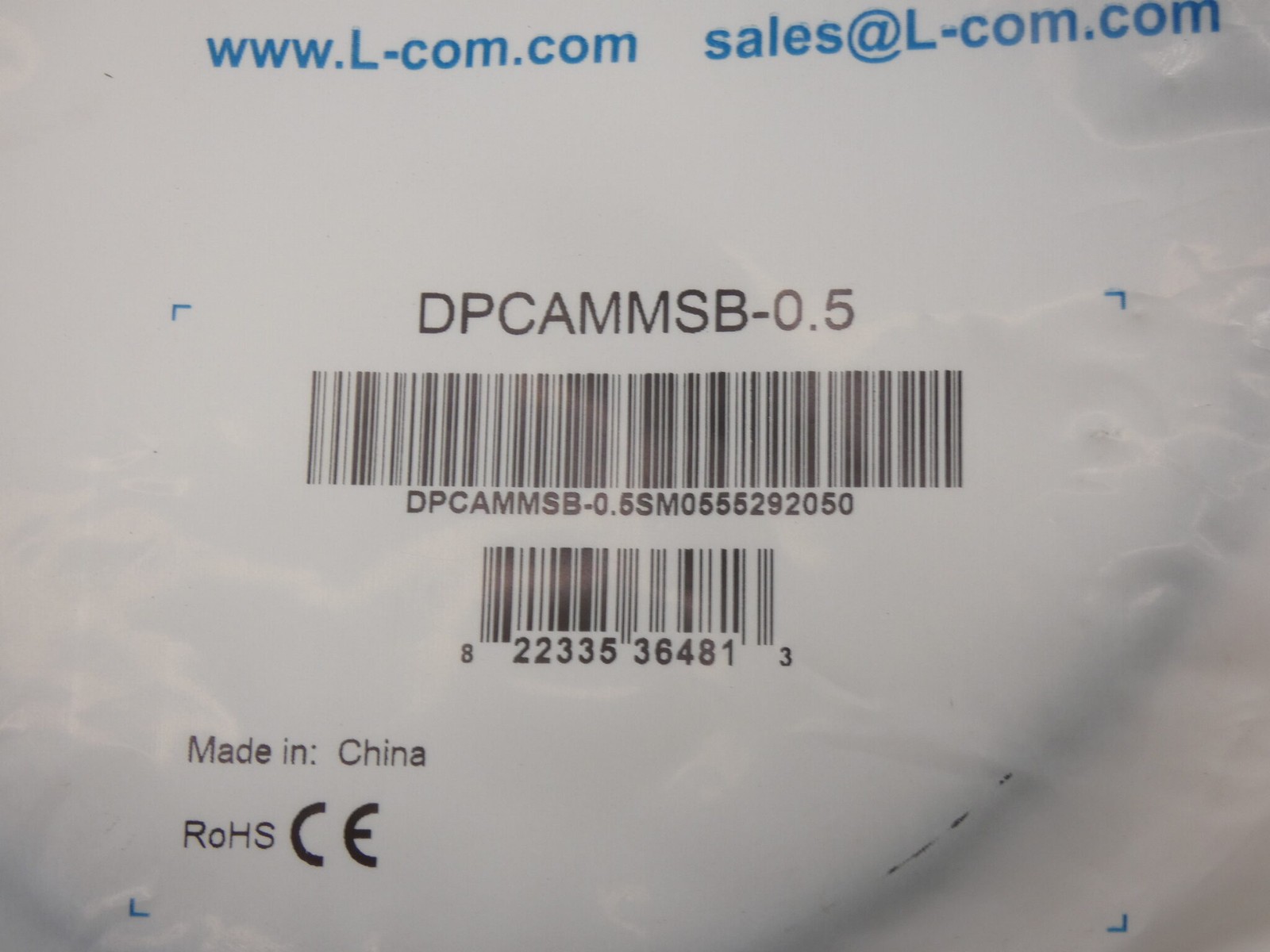 L-Com DPCAMMSB-0.5 Low Profile Cable – NEW Surplus!