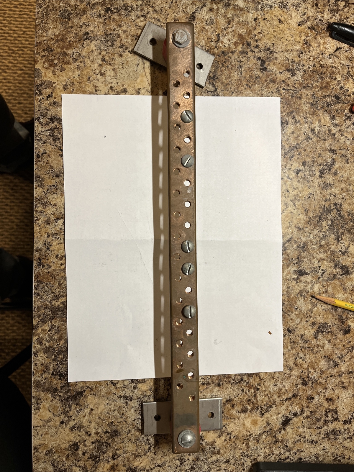 1/4” Copper ground bar 15” X 1” w isolation standoffs tapped for 1/4″ 31 Holes