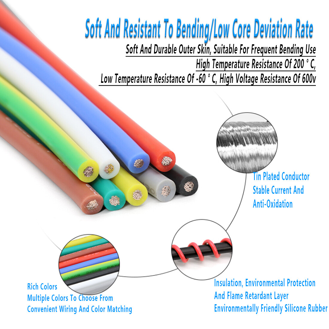 UL3135 Flexible Soft Silicone Wire Cable 10~30AWG Tinned Copper-All Colours/Size