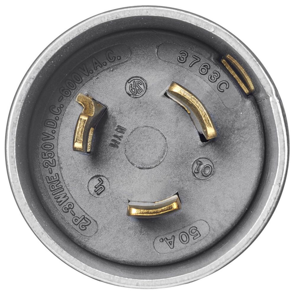 Bryant Electric 3763, 600VAC, 250VDC, 50 A, Grounding, Locking Device Plug, 1 pc