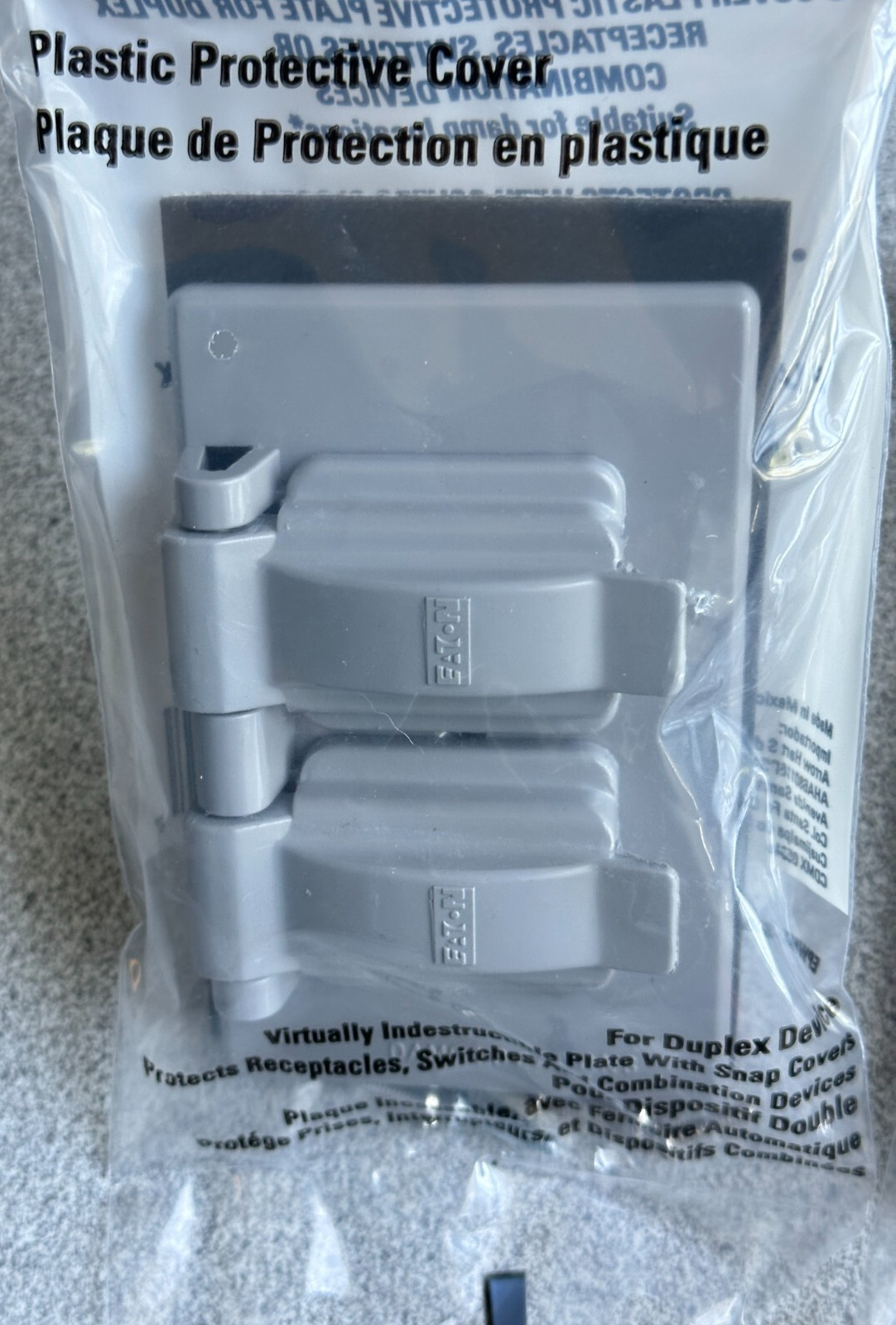 NEW EATON S1962 Non-Metallic Plastic Duplex Double Receptacle Cover, Gray
