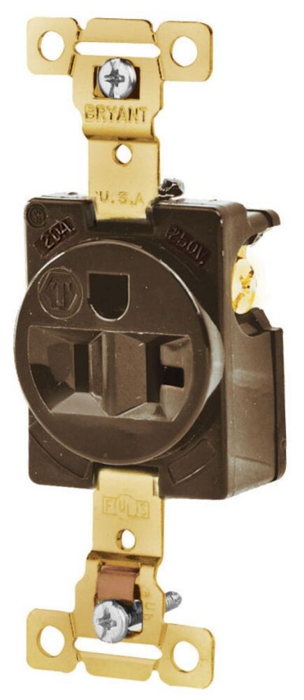Bryant 5351, 125 VAC, 20 A, 2-Pole, 3-W, 5-20R, Straight Blade Receptacle, 1 pc