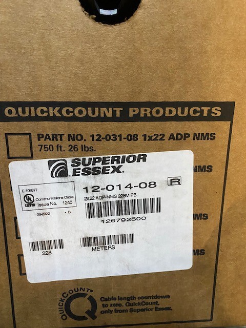 Superior Essex Cable 22 AWG 2 Pair Count, 228 METERS, 12-014-08 (NEW)