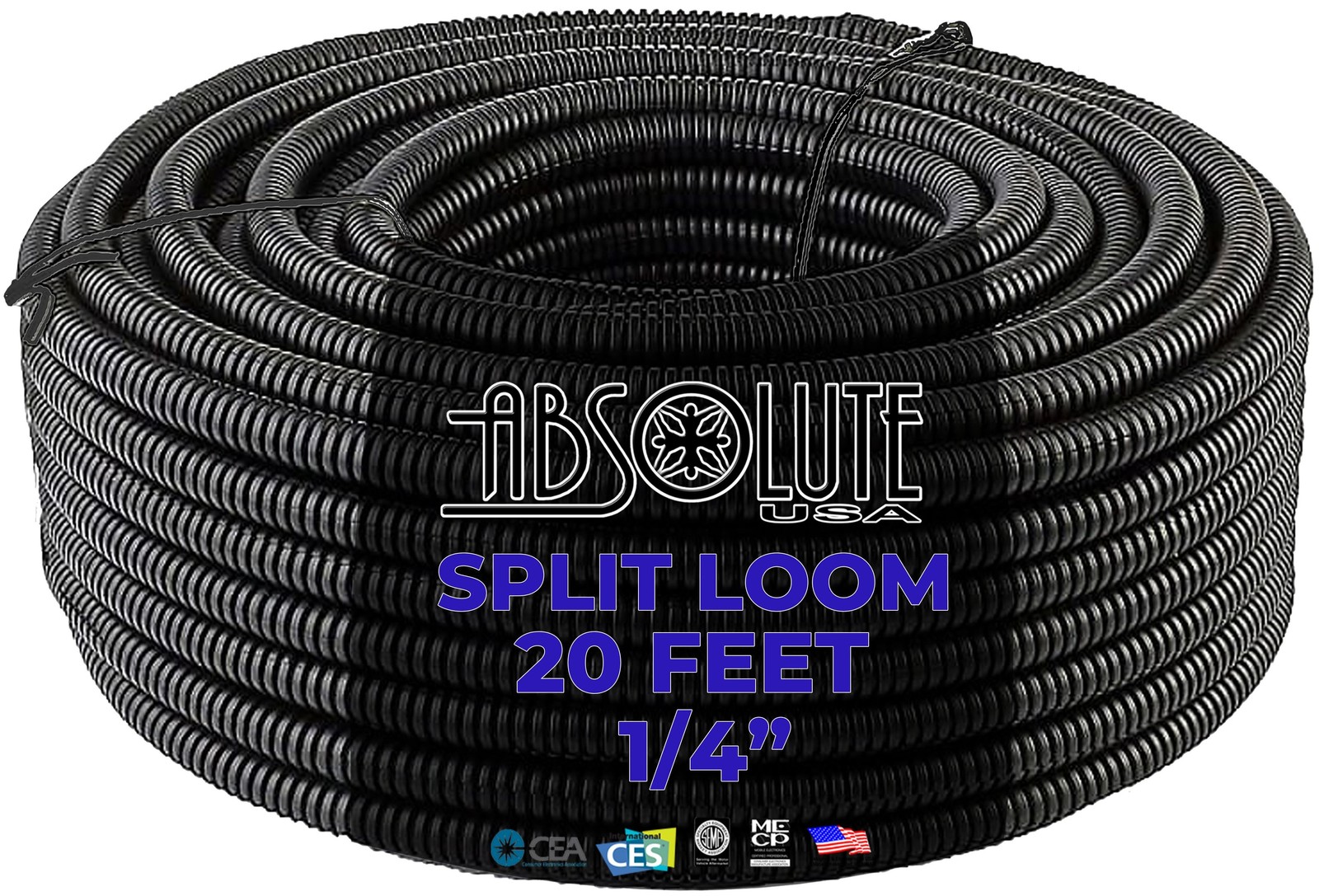 Absolute SLT14-20 20′ 1/4″ 5mm split wire loom conduit polyethylene corrugated