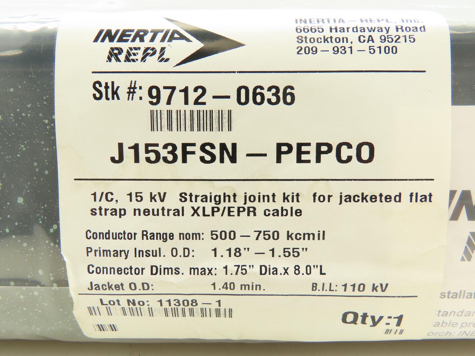 J153FSN Joint Kit Jacketed Flat Strap Concentric Neutral XLP/EPR Cable 1/C 15kV
