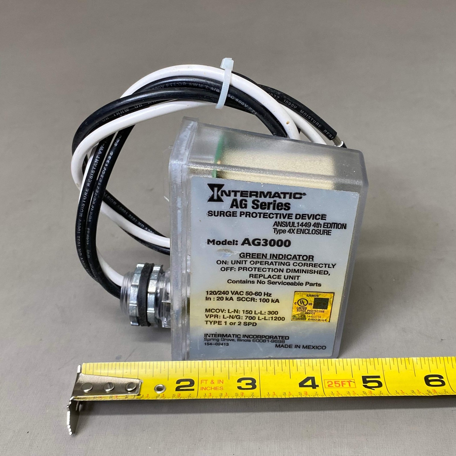 INTERMATIC 1 Phase Types 1 &2 SPD AG Series AC Surge Protector White 415-48999-0