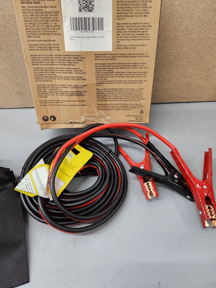 CARTMAN 4 Gauge 16 Feet Jumper Cables 300AMP Heavy Duty Booster Cable in Carry