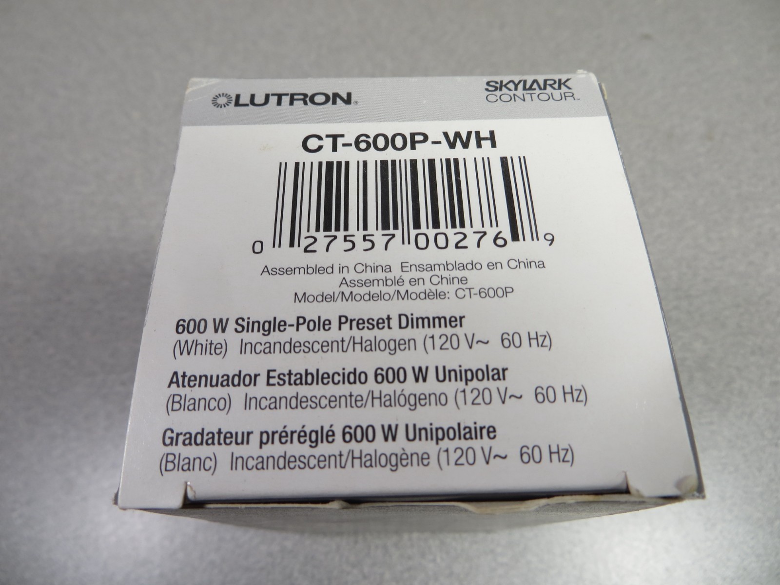 LUTRON CT-600P-WH 600W 1P Preset Dimmer Incandescent / Halogen 120V White