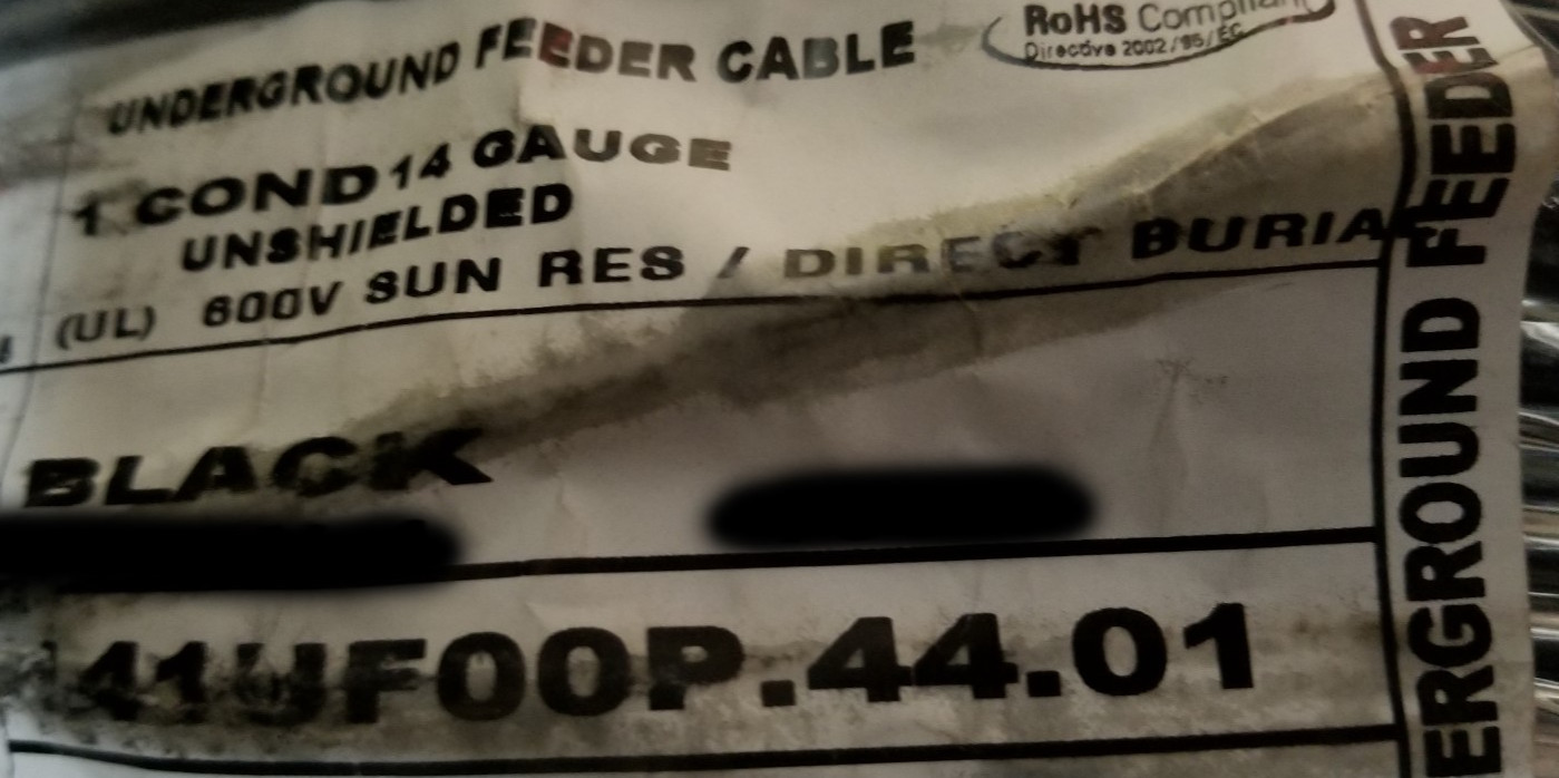 Isotec 141UF 14awg Underground Feeder UF Sprinkler Irrigation Wire Black /100ft