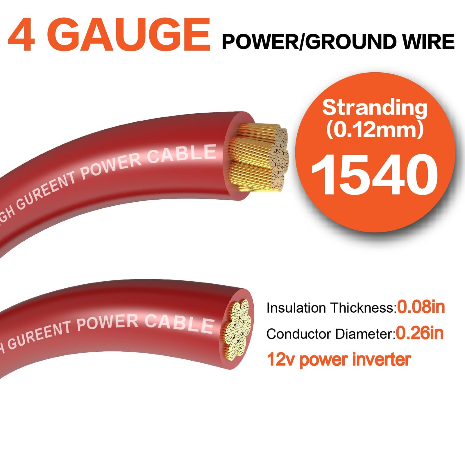 4 Gauge Wire (25ft Each – Red/Black) Copper Clad Aluminum CCA – 4 Gauge, 50FT