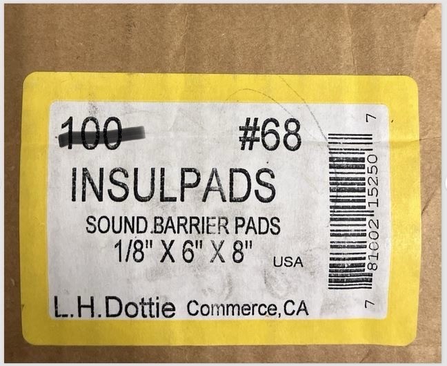 Dottie # 68 Insulpads Sound Barrier Pads 1/8″ x 6″ x 8″ LOT OF 25