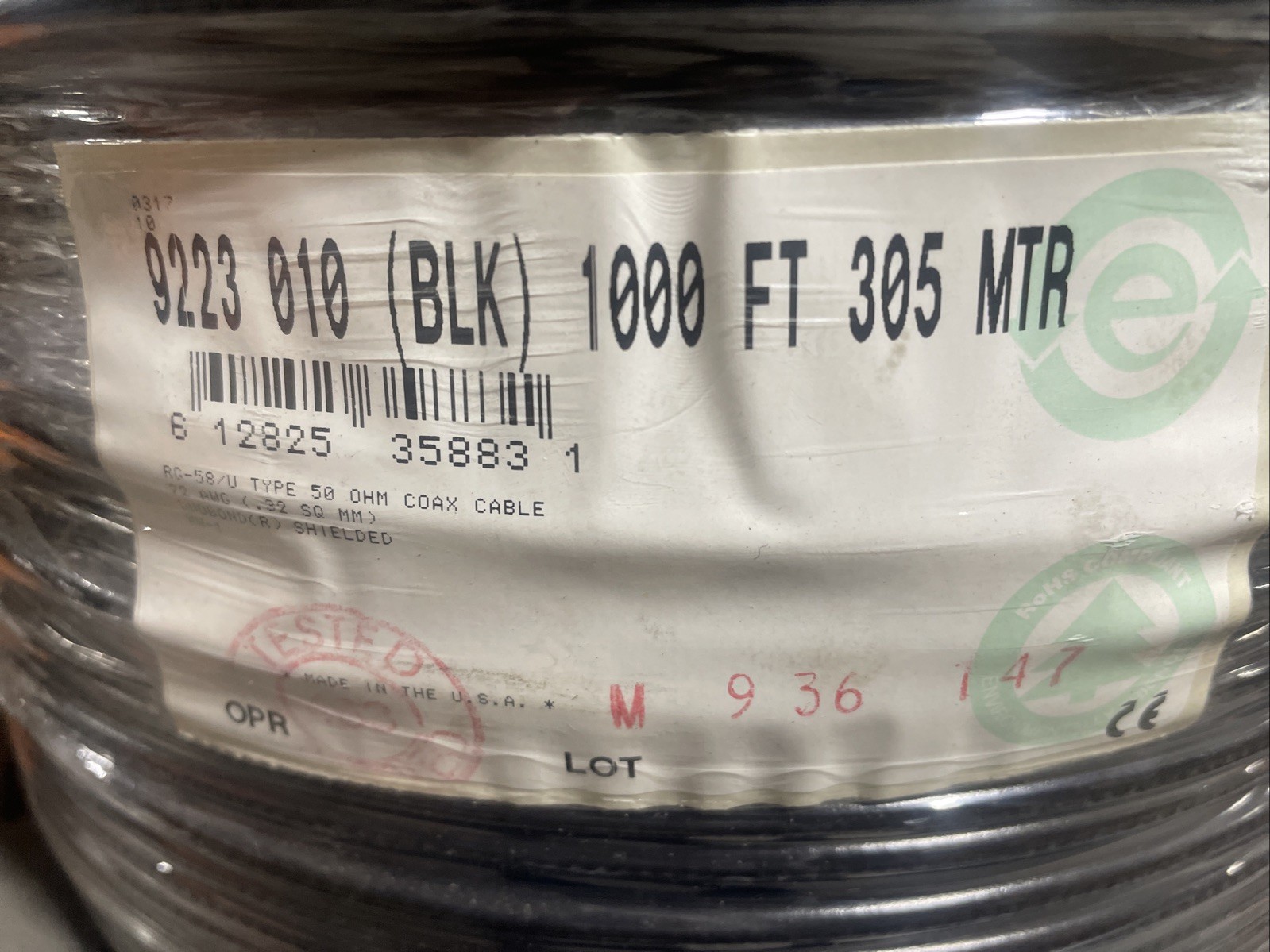 Belden 9223 RG-58/U 22awg Stranded TnC Low Noise Special Audio Coaxial Cable Blk