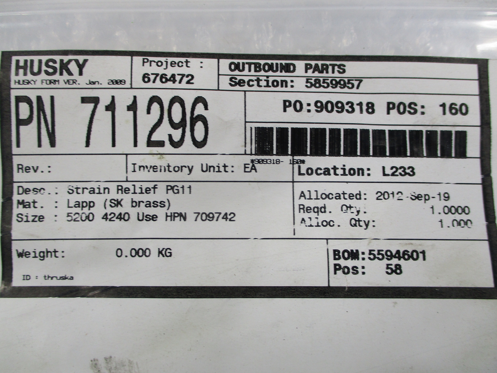 INDUSTRIAL SPARE 711296 STRAIN RELIEF NSMP