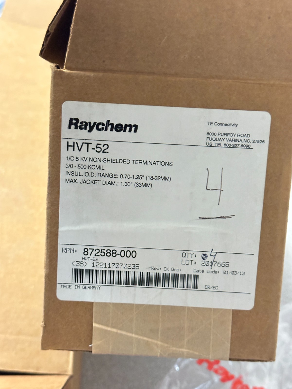 9 NEW Raychem HVT-52 5kV Non-Shielded Terminations 3/0–500 kcmil 872588-000 LOT