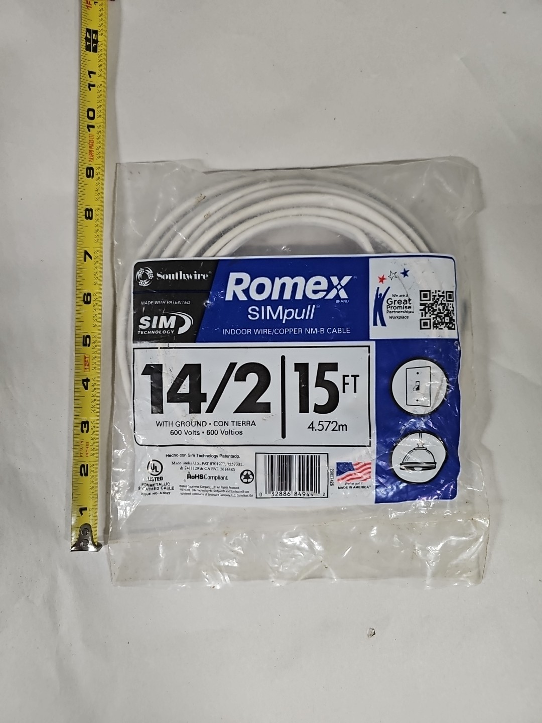 NEW Southwire Romex SimPull 15 ft. 14/2 Indoor Wire/Copper NM-B Cable