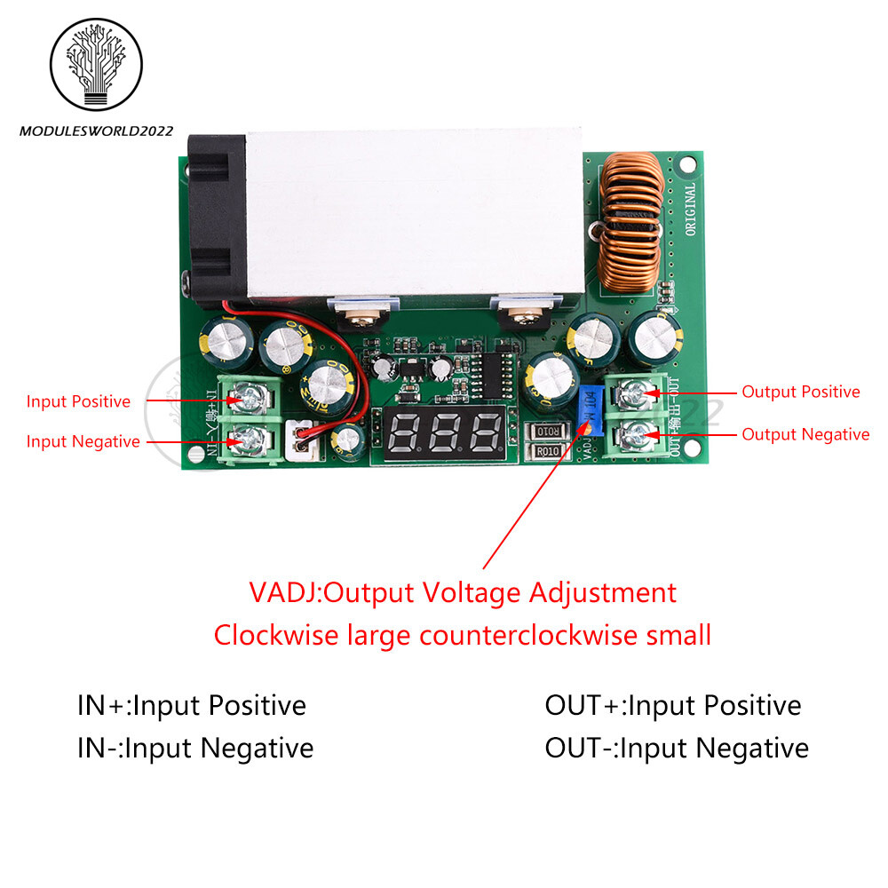 DC-DC 12~80V to 2.5~50V 20A Adjustable Buck Step-Down Module with Display 600W