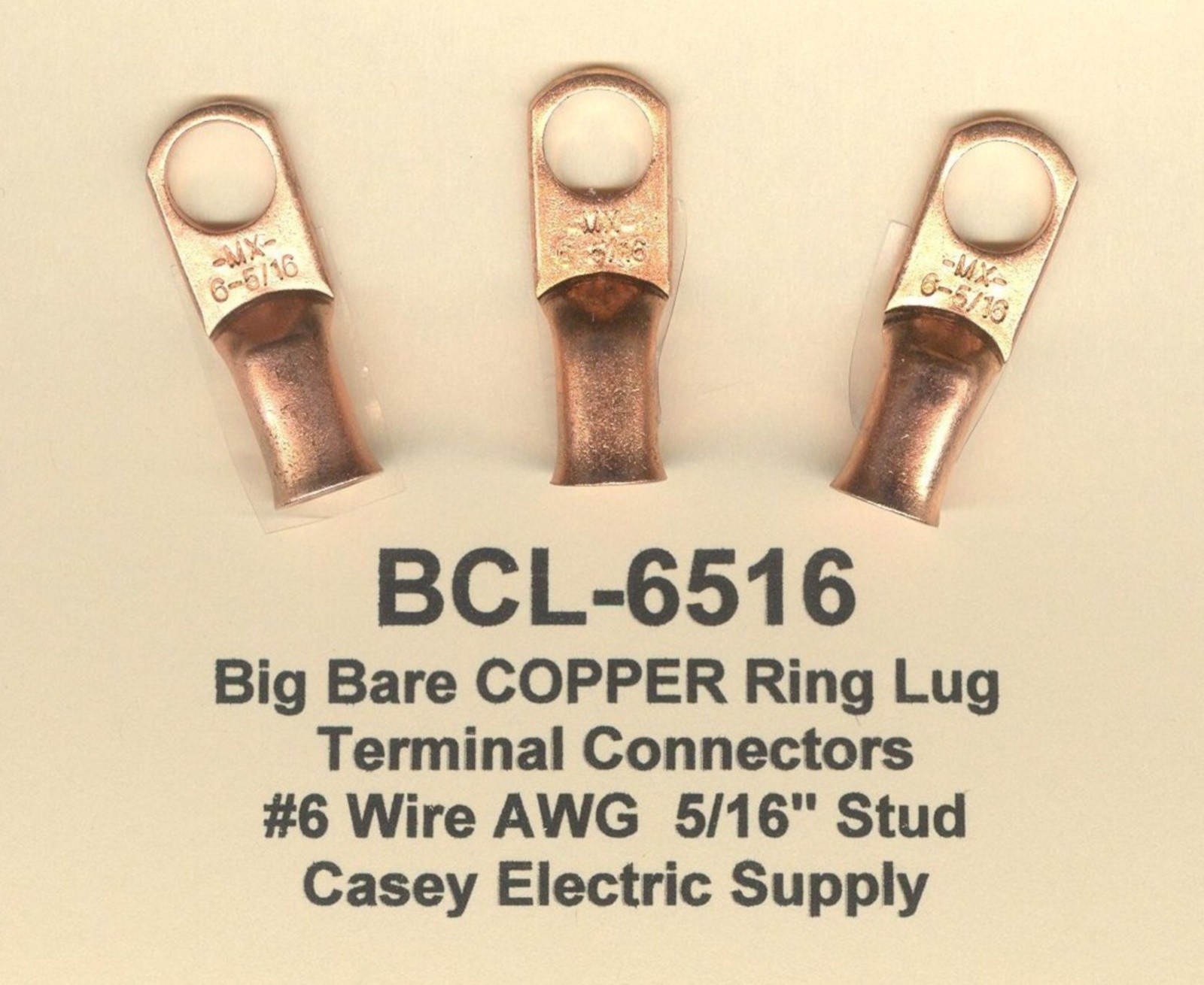 10 Bare Battery Big COPPER Ring Lug Terminal Connector #6 Wire Gauge 5/16″ Stud