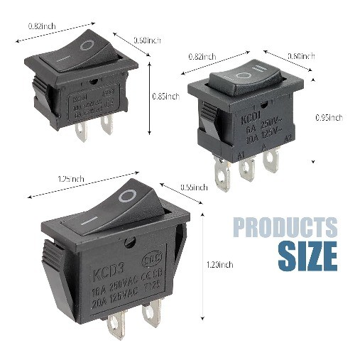 2Pcs KCD1 Rocker Switch ON Off ON 3 Position Pin AC 6A 250V 10A 125V Toggle