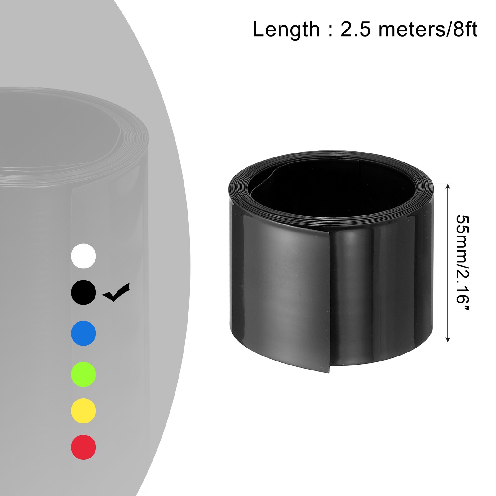 Battery Wrap Heat Shrink Tubing 35mm Dia 55mm Flat 8 Feet Black