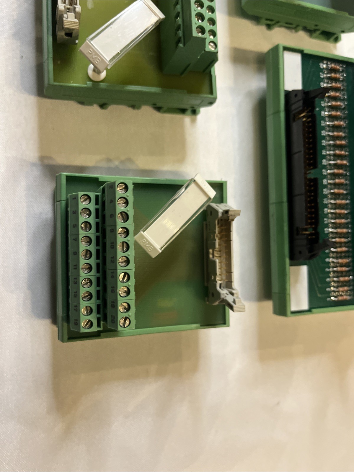 Lot of 5 DIN Rail Ribbon Cable Breakout Boards Terminal I/O Interface Modules