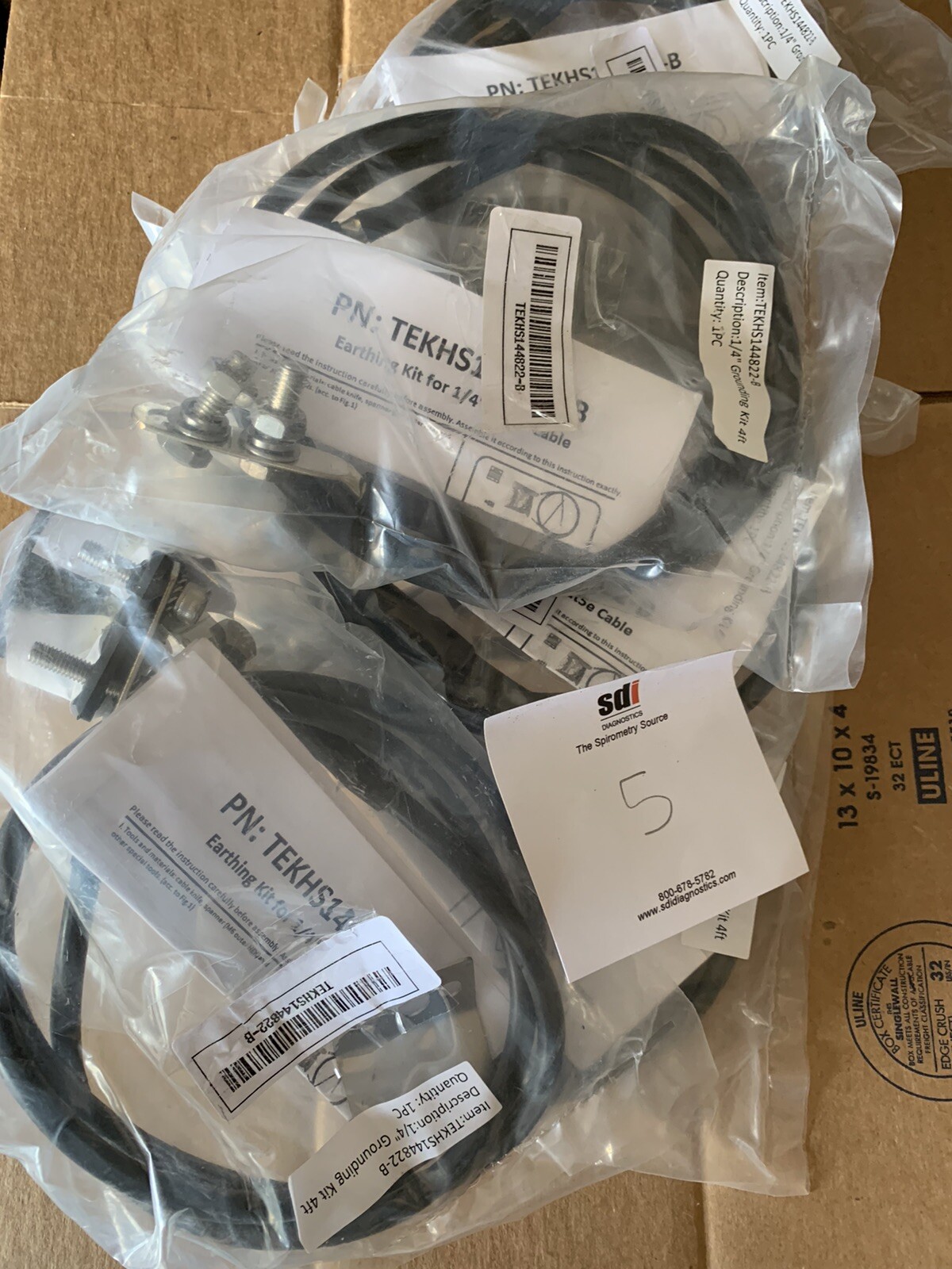 (5) New wire black cable 1/4”, grounding kit, model ekhs144822-b