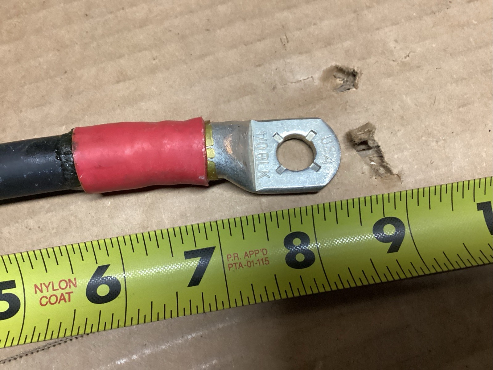 1/0 AWG Gauge Custom Battery Cable Copper 8 Inches Long. 3/8 Bolt Hole