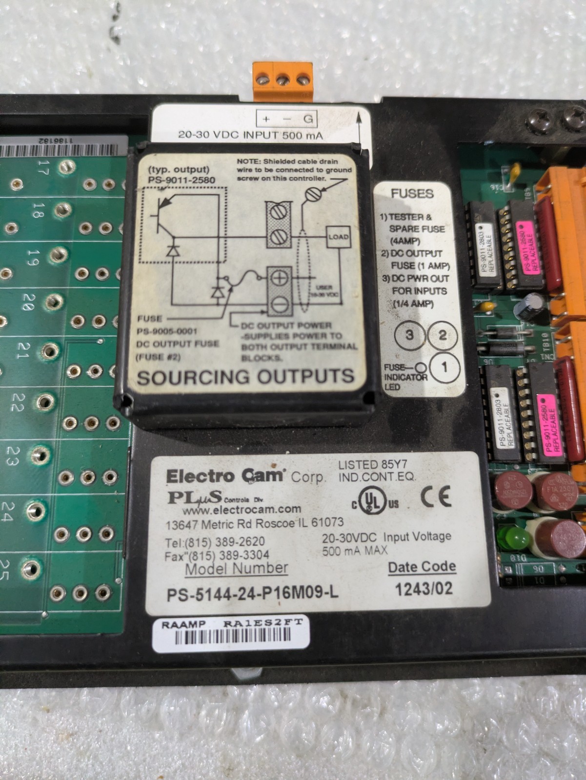 ELECTRO CAM PL 5000 PS-5144-24-P16M09-L 20-30VDC 500MA 1/2AMP 250V SLO-BLO FUSE