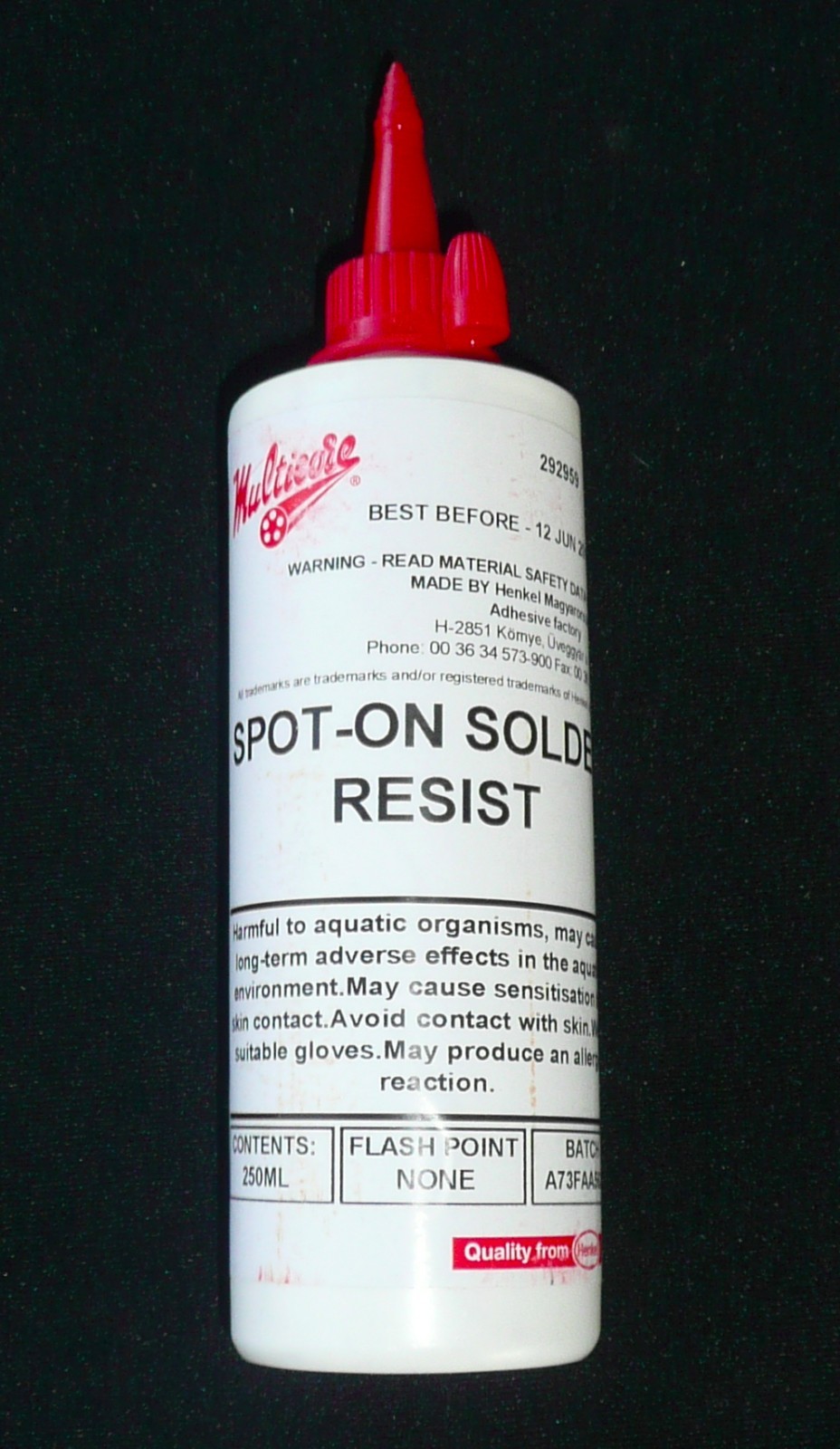 HENKEL MULTICORE SPOT-ON SOLDER RESIST 250 mL Flash Point None 292959 NEW