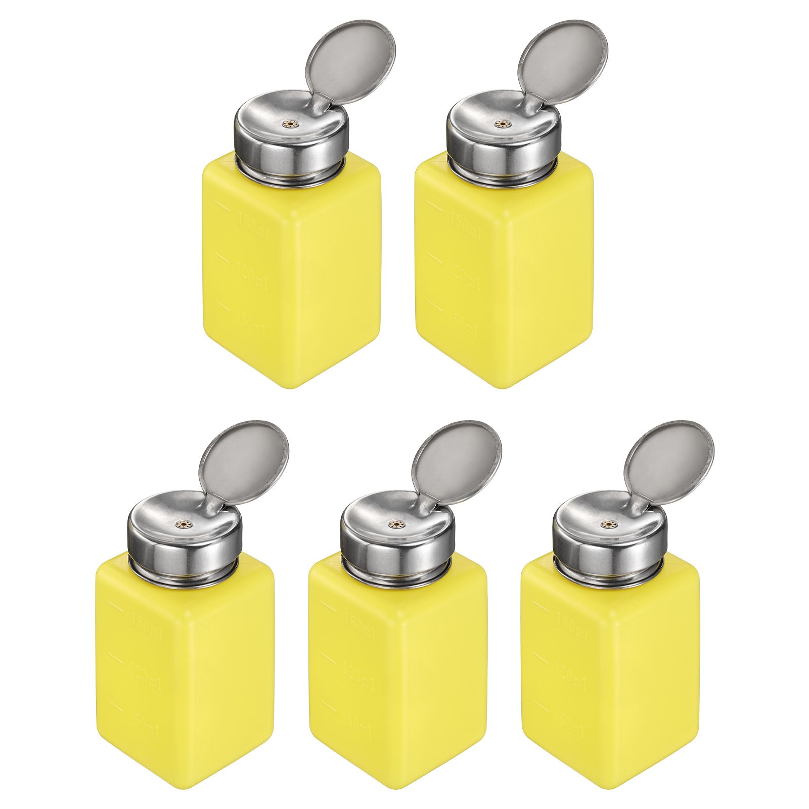 5pcs Solvent Alcohol Dispenser 180ml Push Down Nail Polish Remover Bottle Yellow