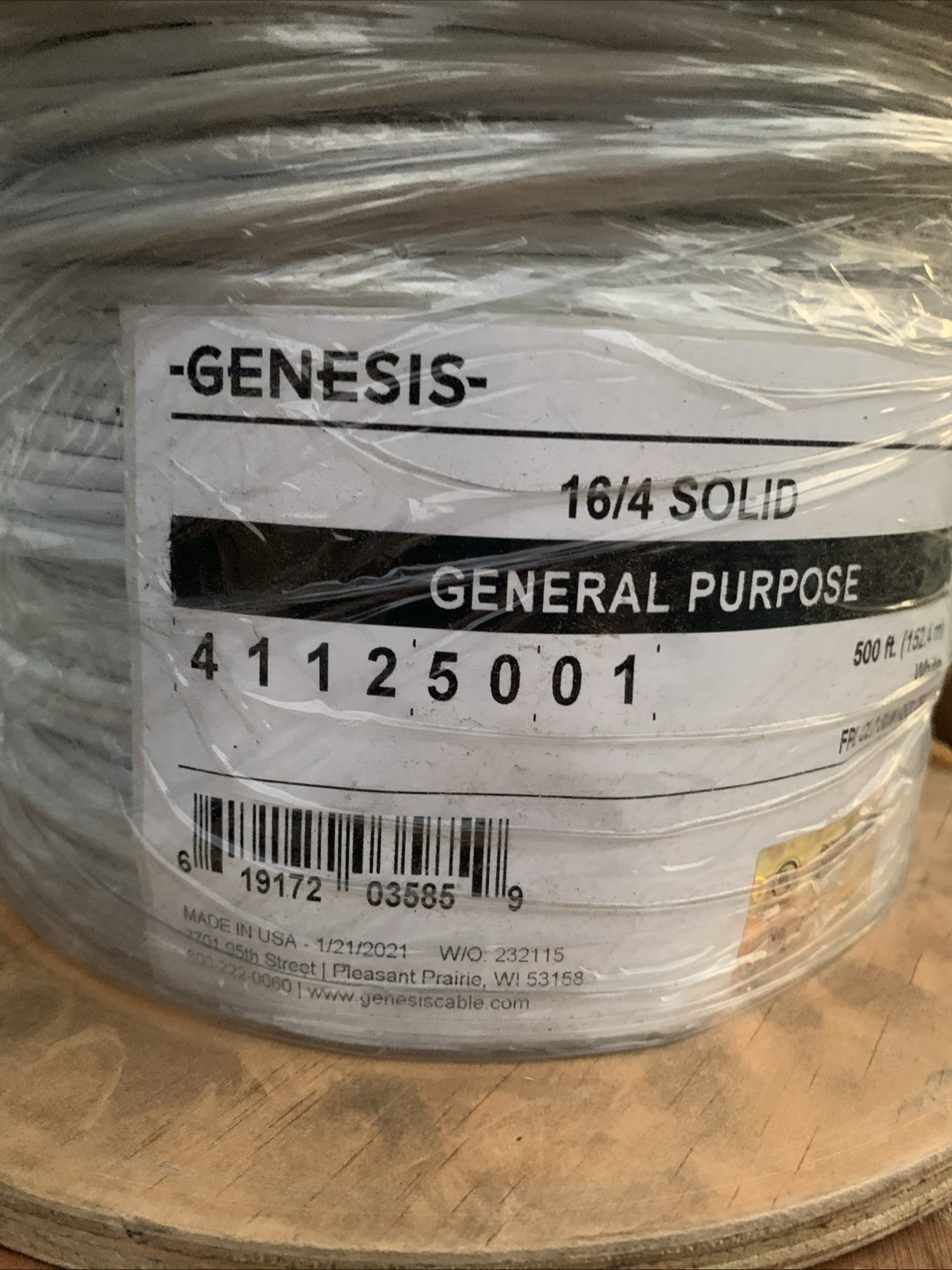 Honeywell Genesis 16/4 Solid Riser 500’ Wire White 41125001 Cable NEW ROLL