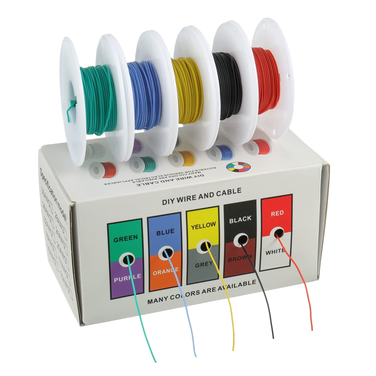 Electric Wire 30AWG, Silicone, 5 Colors 32.8ft, 300V, Heat Shrink Tubing