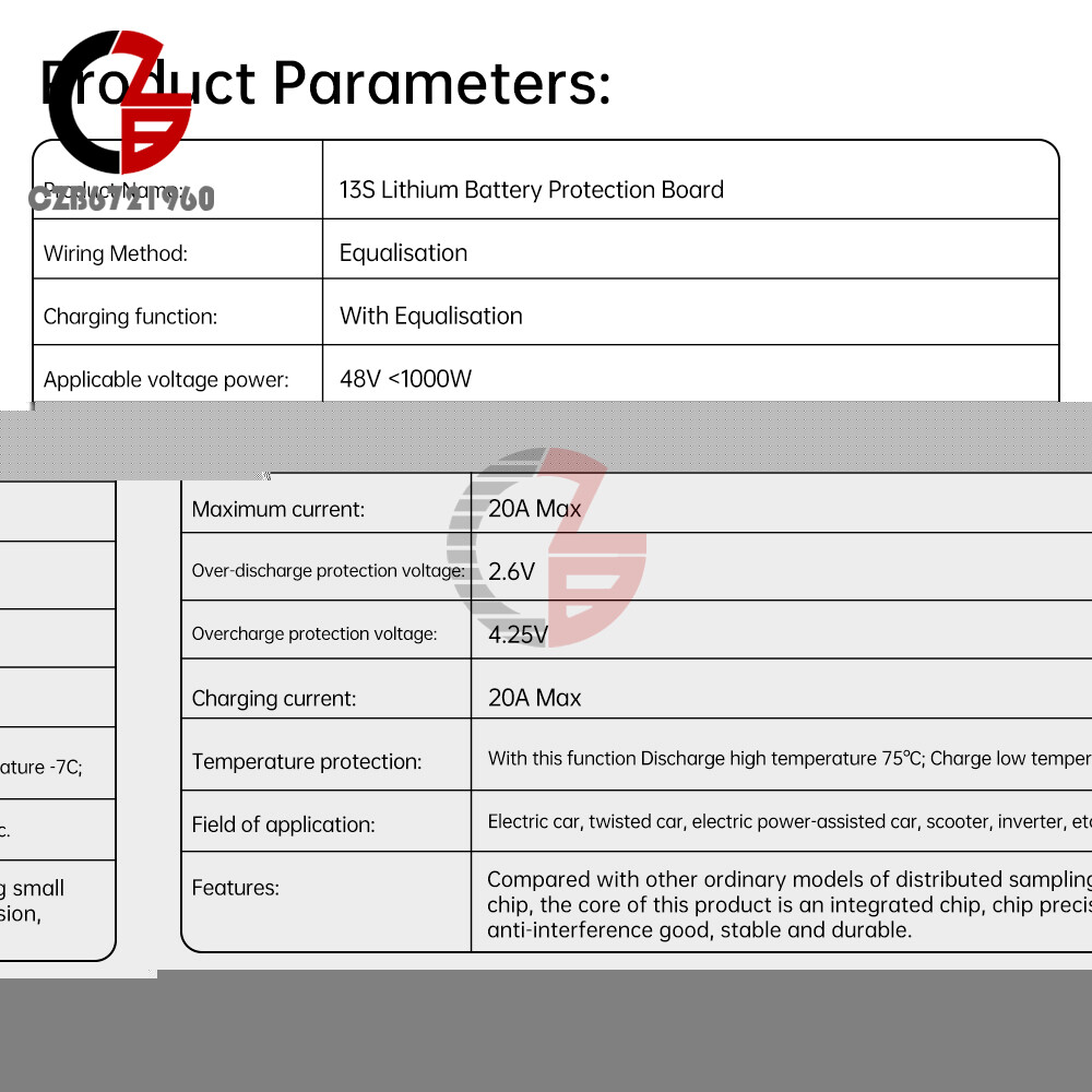 13S 48V 30A 18650 Li-ion Battery Protection Board BMS w/ Equalization for E-bike