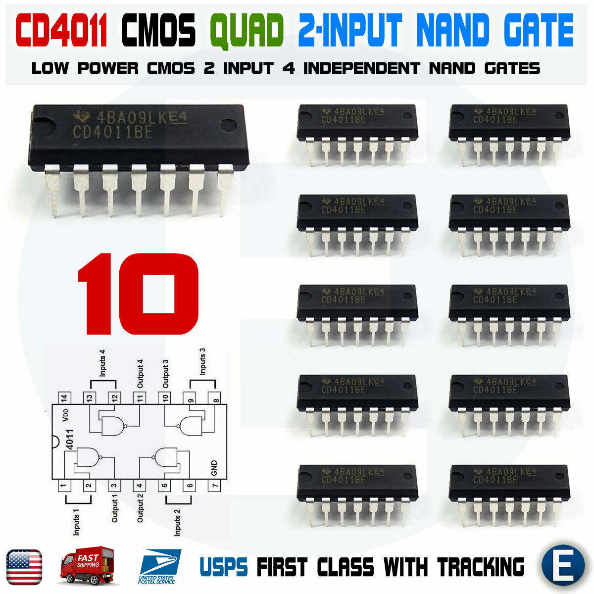 10pcs CD4011 CD4011BE CMOS 2-Input NAND Gate DIP-14 Texas Instruments USA Seller