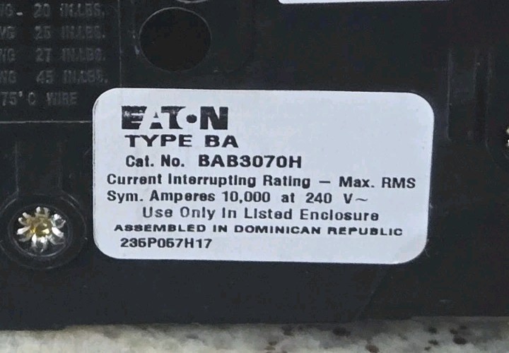 NEW – EATON – BAB3070H – Eaton Bab Thermal Magnetic Circuit Breaker, 70A, 240V