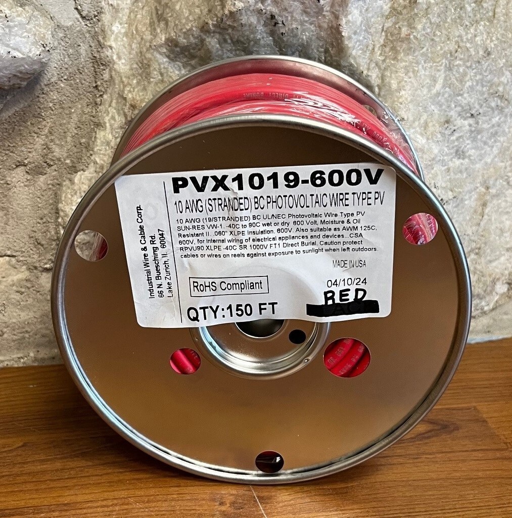 SOLAR PV-PVX 1019-WIRE 10 AWG (19/STRANDED) BC 150 FT RED OR BLACK
