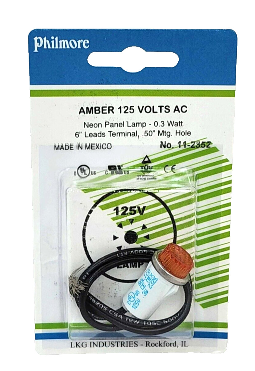 (1x) 120V / 125VAC – 1/2″ Amber Neon Panel Mount Indicator – 11-2352 – Drake L4B