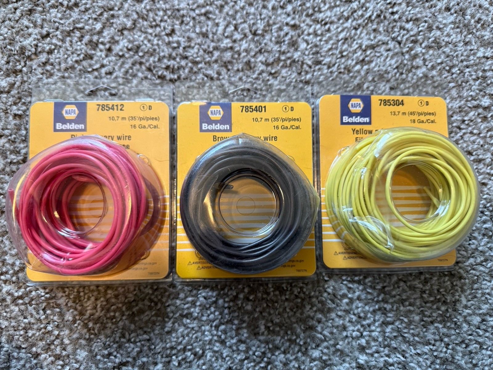 NAPA Belden Primary Wire 16 GA Brown 35′, 18 GA Yellow 45′, 16 GA Pink 35′ NEW