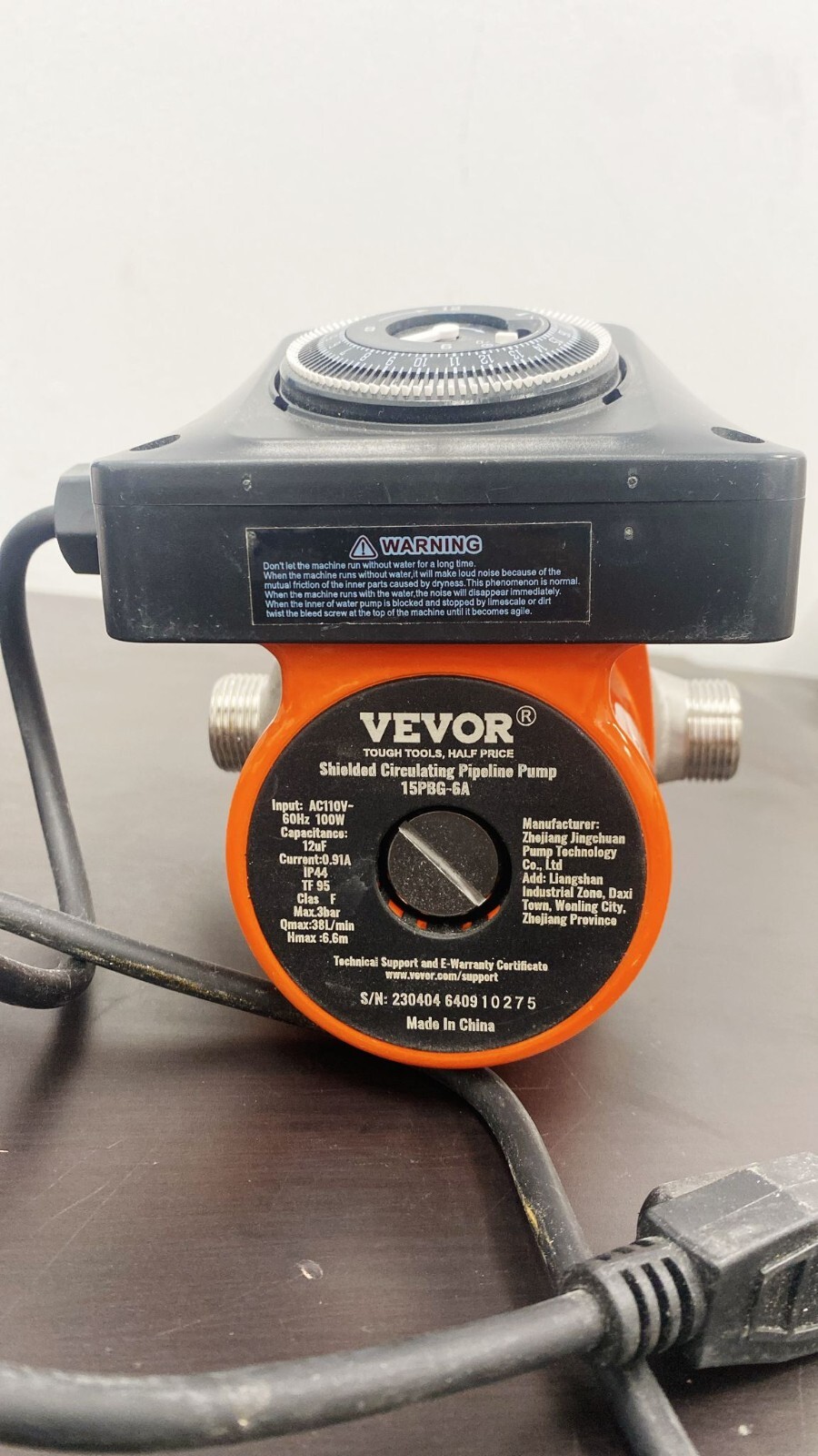 VEVOR SHIELDED CIRCULATING PIPELINE PUMP 15PGB-6A, AC110V, 100W
