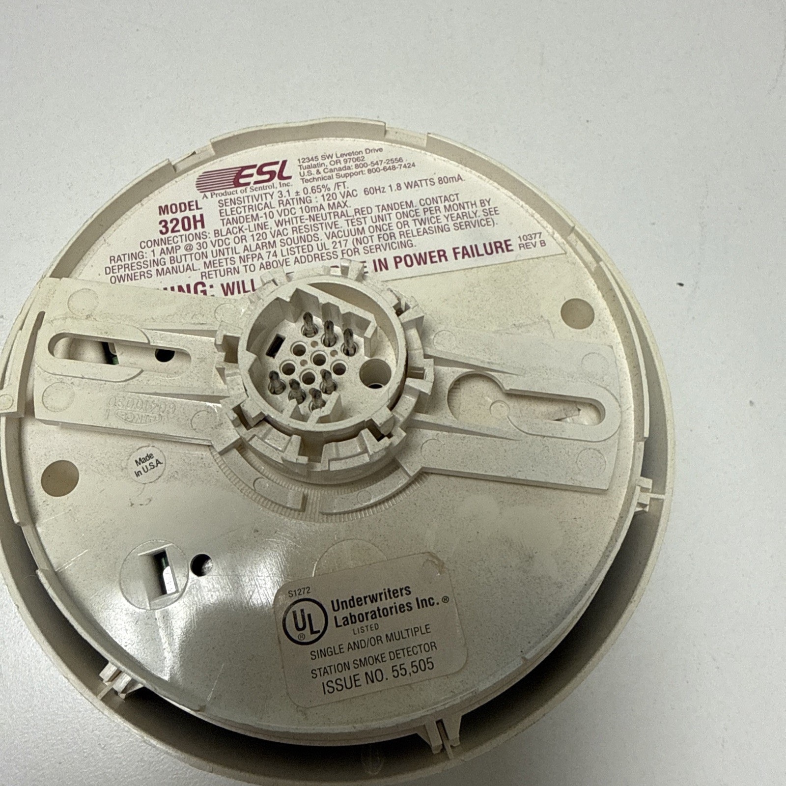 ESL 320/H 320H 120VAC PHOTOELECTRIC SMOKE ALARM Detector – Fire Alarm 135 Fixed