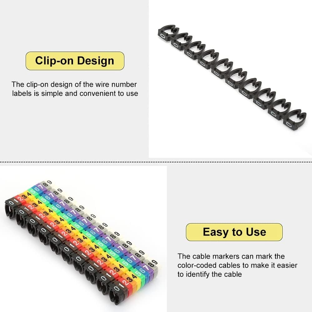 Multicolor Wire Markers – 100 PCS KCM-6MM Plastic Labels for Easy Identification
