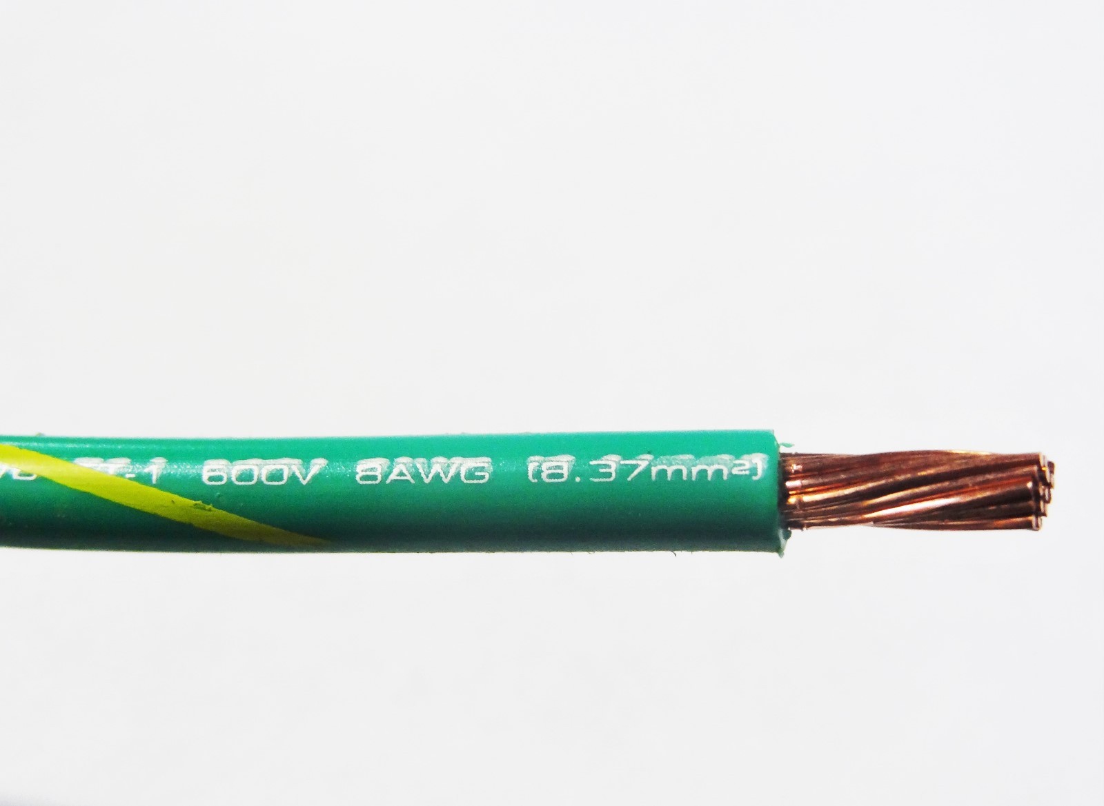 MTW 8 GAUGE AWG GREEN/YELLOW STRIPE 19 STRANDS COPPER GROUND WIRE 50′ FT