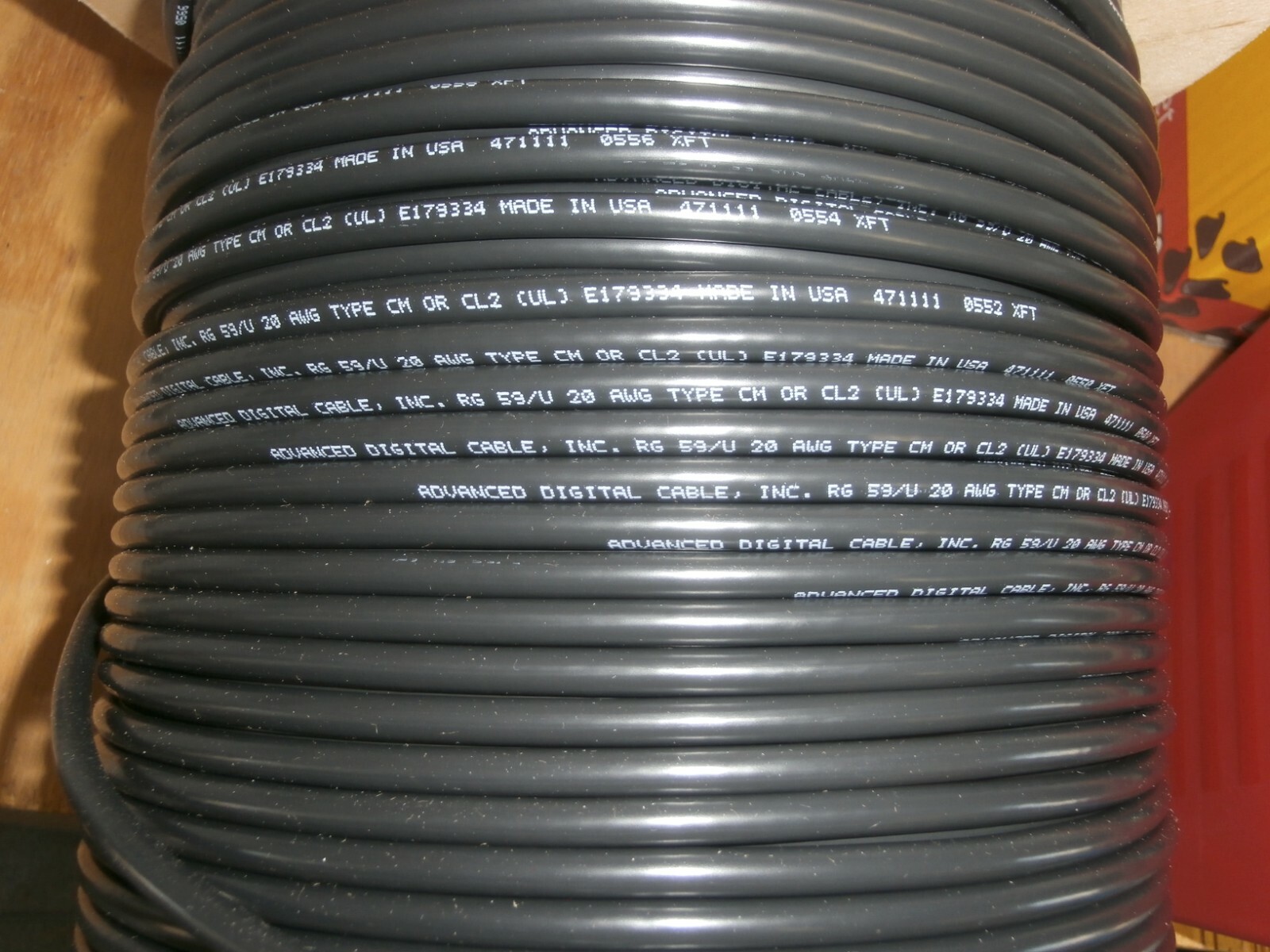 25 FT RG59U COAXIAL CABLE 75 OHM 20 AWG SOLID CENTER 95% BRAID SHIELD,USA,NOS