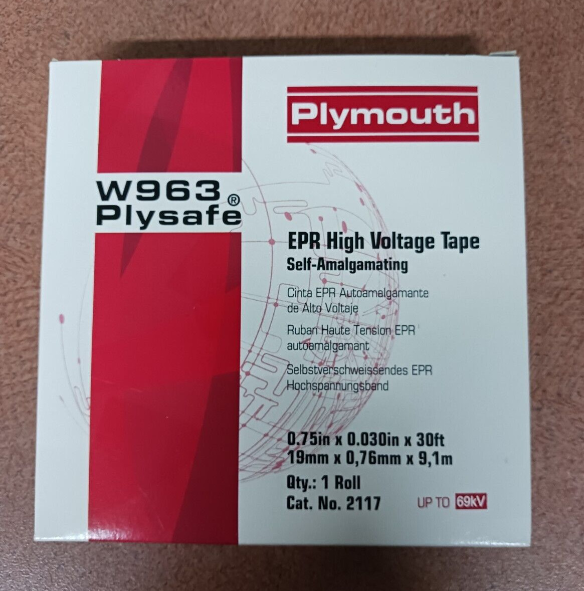 PLYMOUTH W963 PLYSAFE EPR HIGH VOLTAGE TAPE, .75” X .030″ x 30’