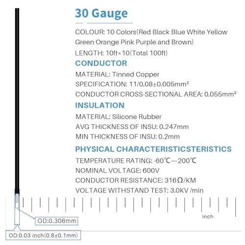 30 Gauge Silicone Wire Kit 10 Color Each 10 Ft Flexible 30 Awg Stranded Tinned