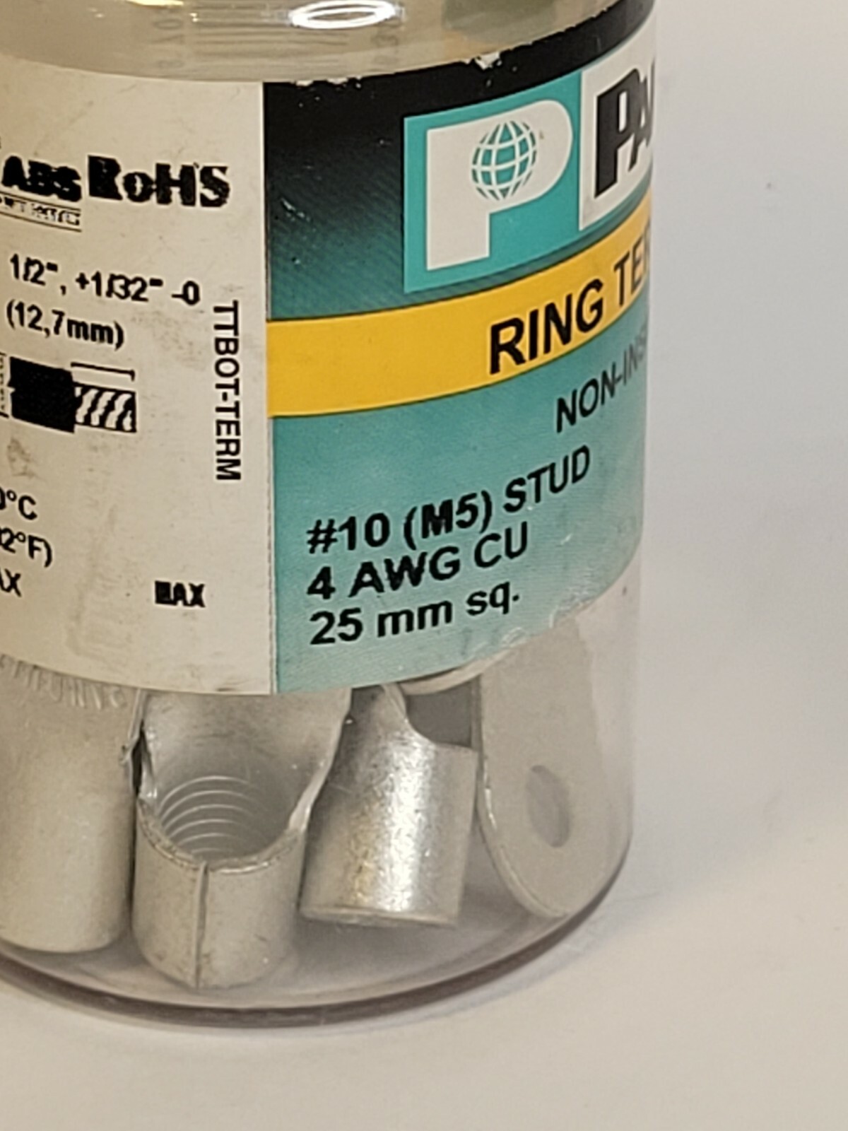 Panduit P4-10R-E, Ring Terminal, 4 AWG, 15 pcs, Non-Insulated, (15 Items)