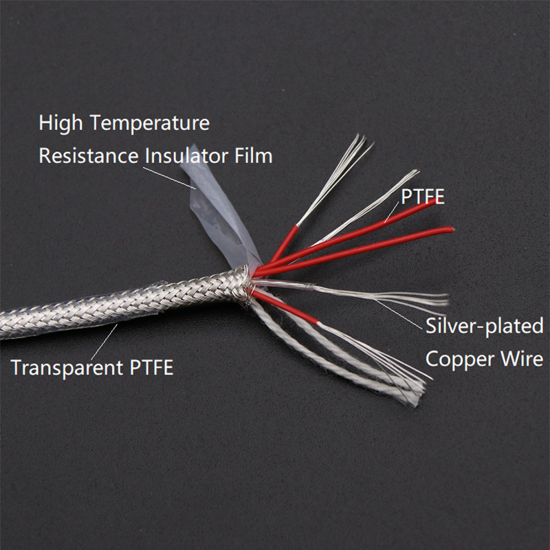 PT100 PTFE Thermocouple Compensating Wire Shielded Cable Silver 2 3 4 6 Cores